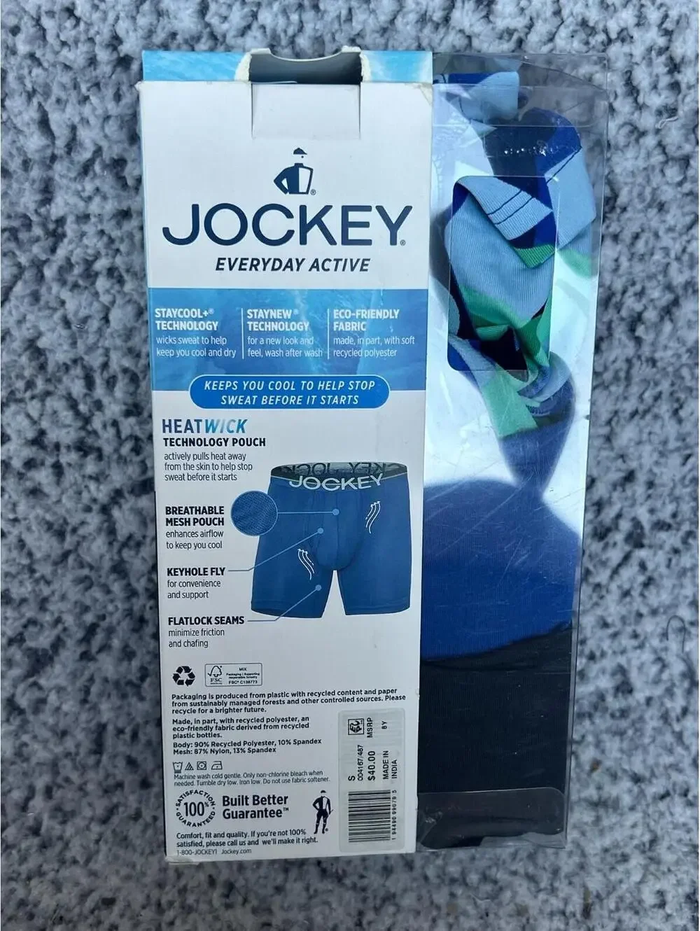 Jockey Everyday Active Infinite  Cool Microfiber 3 Boxer Briefs Size Small